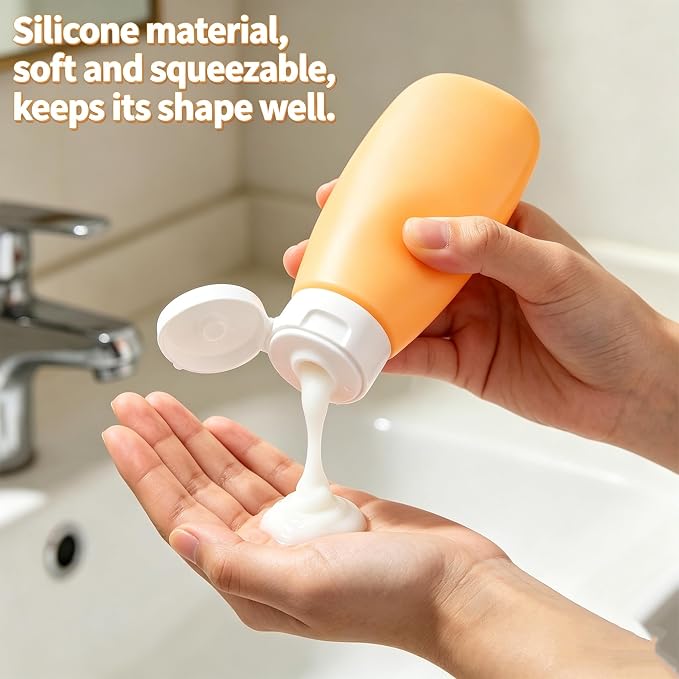 Travel Bottles for Toiletries, for Shampoo and Conditioner, Colorful 4 Pcs | Squeezable Silicone Containers, 3 oz Refillable Travel Size, for Shampoo and Conditioner, Colorful - Image 4