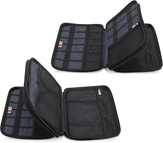 BUBM Double Layer Electronic Accessories Organizer, Travel Gear Bag for Cables, USB Flash Drive, Plug and More, Perfect Size Fits for iPad Mini (Medium, Dark Blue) | Travel Gadget Bag for Cables, USB Flash Drive, Plug and More, Perfect Size Fits for iP... - Image 4