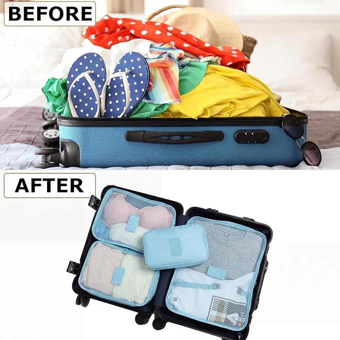 LANSKLBD 6/8 Set Packing Cubes for Suitcases Travel Luggage Packing Organizers,Travel Accessories Essentials Luggage Organizer with Shoe/Tioletry/Laundry Bag (Light Blue, 6 set) - Image 5