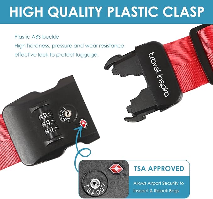 Travel Inspira TSA Accepted Long Luggage Cross Straps for Suitcases | Fits 20-28 Inch Bags; TSA-Approved Lock with Tag; Heavy-Duty Nylon; Adjustable Length; High Visibility Red; Anti-Burst - Image 6