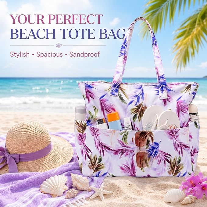 LEDAOU Large Beach Bag for Women, Waterproof Sandproof Tote Bag with Zipper | 36L Pool and Swim bag with Zipper, Wet/Dry pocket and 7 Pockets for Beach Days, Cruises, Vacations and Family travel - Image 8