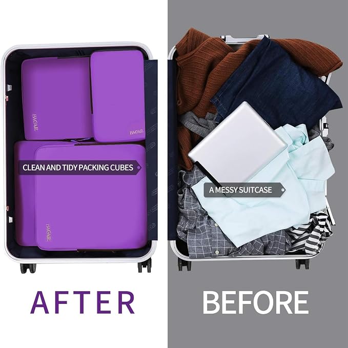 BAGAIL 4 Set/6 Set/8 Set Compression Packing Cubes Travel Accessories Expandable Packing Organizers (Cloth Pattern, 4-Purple) - Image 5