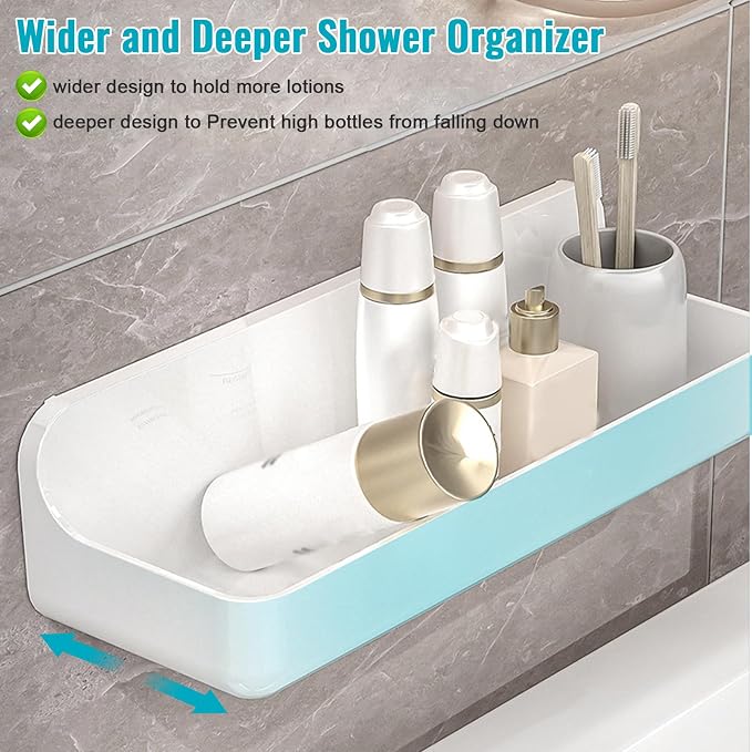 CGBE 2-Pack Adhesive Shower Shelves, Acrylic Bathroom Wall Caddy, White | No Drilling, Acrylic Organizer, Drain Holes, Removable Design, Bathroom Wall and Bathtub Storage - Image 5