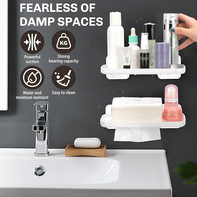 4 Pack Floating Shelves for Wall, Self Adhesive Small Shelf, No Drill Adhesive Wall Shelf, Floating Shelves Damage-Free Expand Walls Space for Living Room Kitchen Bathroom (White) - Image 4