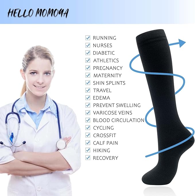 hello momoya Compression Socks for Women Men Circulation Knee High 8 Pairs for Nurses, Running, Travel, Athletic - Image 5