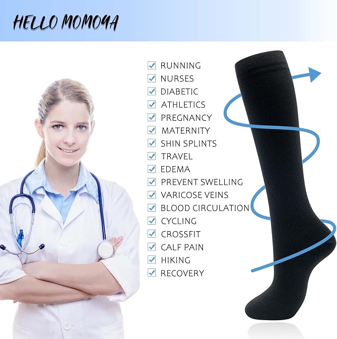 hello momoya Compression Socks for Women Men Circulation Knee High 8 Pairs for Nurses, Running, Travel, Athletic - Image 5