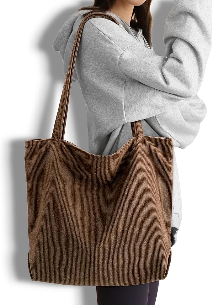 Iioscre Corduroy Tote Bag for Women,Hobo HandBags with Zipper | Large Capacity Casual Shoulder Bag with Inner Pockets for Shopping Work Daily Travel. - Image 2