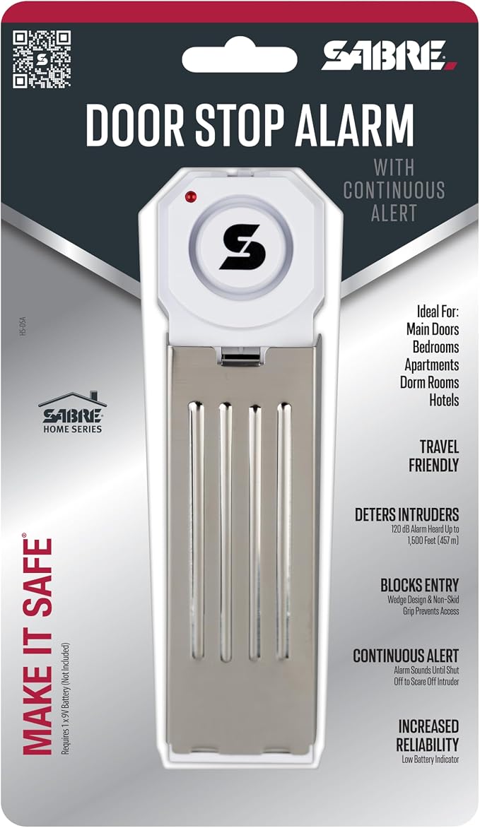 Sabre 120 dB Wedge Door Stop Security Alarm, Extremely Loud Wireless Siren Audible Up to 1,500 Ft., Non-Skid Pad, Compact Alarm Great for Home, Travel, Apartment or Dorm - Image 10