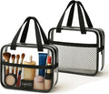 XEWEA 2PCS TSA Approved Clear Travel Toiletry Bags For Men Women, | Transparent Makeup Cosmetic Bag, Handle Zipper, Waterproof PVC, Quart Organizer Pouch for Airport Airline, Black by XEWEA