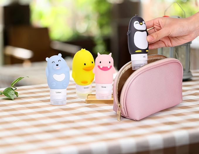 Cute Cartoon Travel Size Silicone Bottle Set for Toiletries, 4Pack | Cute Design, BPA Free, Leak Proof, TSA Approved, Squeezable, Refillable, Built-in Label, Extra Protection, Trip Gift Choice - Image 9