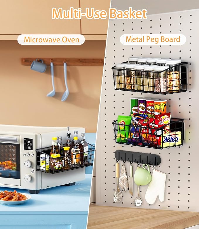 2Pack Magnetic Shelf for Refrigerator with 2 Moveable Hooks and 1 Hook Rack | Strong Magnetic Spice Rack for Kitchen Storage, Fruit Potato Onion Storage Shelves, Large Magnetic Basket Organizer - Image 7