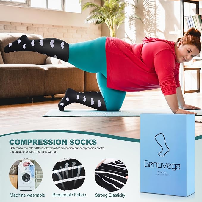 Genovega 3 Packs Wide Calf Compression Socks for Women Men Knee Hight S/M-4XL for Gifts - Image 4