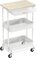 Simple Houseware 3-Tier Rolling Utility Cart with Drawer & Wood Top, Maple | Mobile Sofa Side Table, Nightstand, Slim Storage Organizer Trolley for Bedroom, Bathroom, Office & Art Supplies by SimpleHouseware