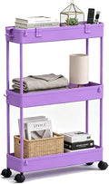 Slim Storage Cart 3 Tier,Bathroom Organizer Rolling Utility,Mobile Shelving Unit Slide Out for Office, Kitchen, Laundry Room & Narrow Places,Purple by Home