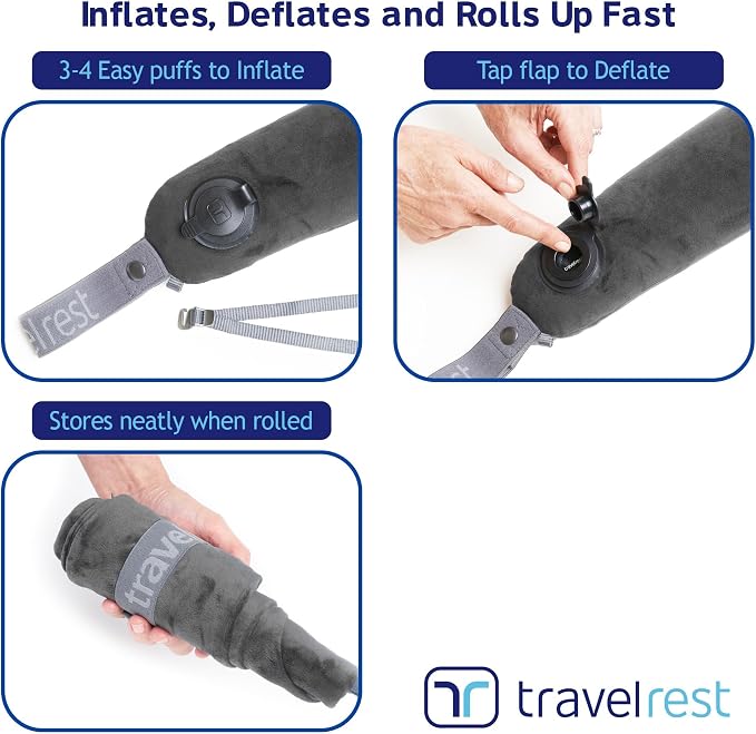 TRAVELREST All-in-One Travel Neck Support & Body Pillow - Grey | Memory Foam Cover, Inflatable Travel Essential, Upper Compact Support, Sleeping Accessories, Road Trip & Long Flight Comfort - Image 8