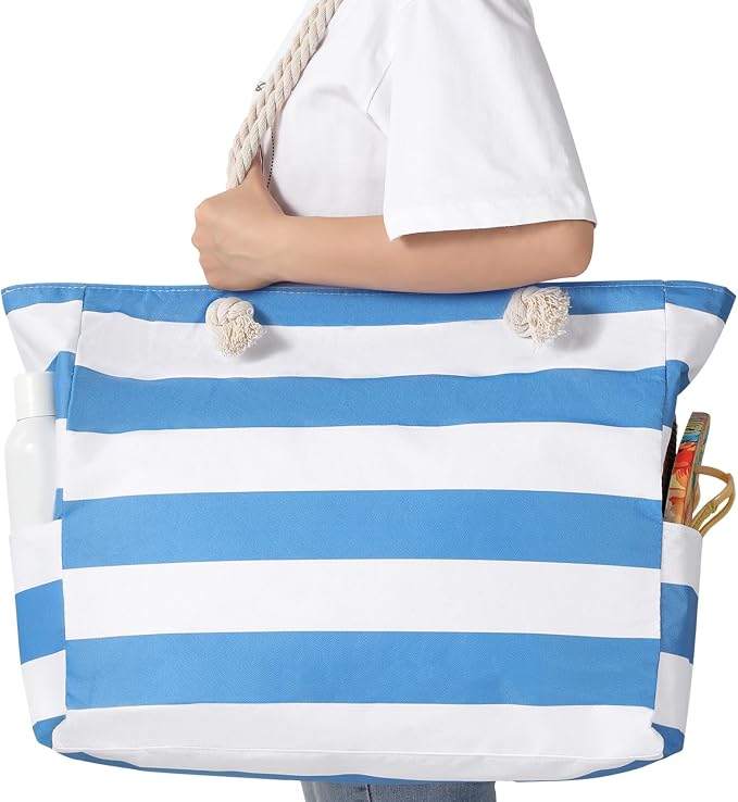 Clothirily Beach Bag for Women, Large Beach Tote Bag Waterproof with Zipper | Large Capacity Swim Pool Bag, Inner Pockets, Sandproof Foldable Beach Tote for Travel Essentials - Image 2