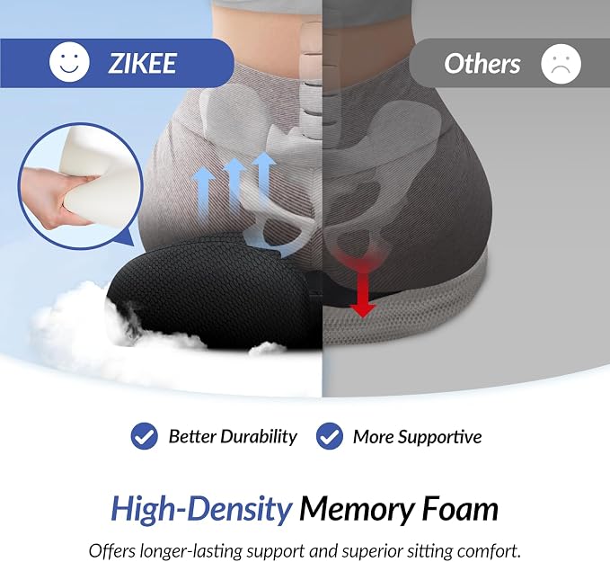 Ergonomic Seat Cushion with Thigh Slope for Long Sitting Comfort | Memory Foam Office Chair Cushion for Car, Home, U-Shaped Design Relieves Hip, Tailbone Pain, Sciatica Pain Relief, Non-Slip - Image 5