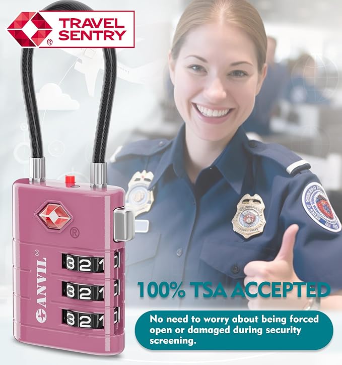 ANVIL TSA Approved Luggage Locks – High Security TSA008 Combination Travel Locks with Inspection Indicator for Suitcases and Backpacks. (2, Rose Purple) - Image 8