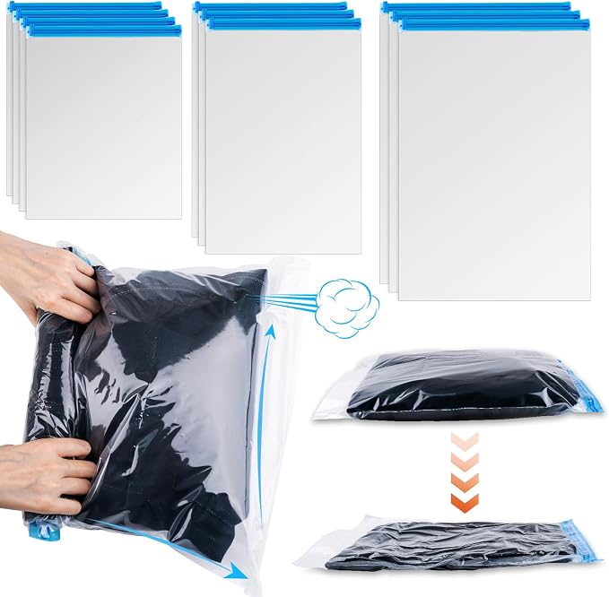 10 PCS Compression Bags for Travel Essentials, 3 Sizes Space Saver Bags, No Vacuum or Pump Needed, Roll Up Vacuum Packing for Clothing Storage, Cruise Accessories, Luggage & Home Organizers - Image 9