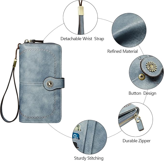 TFKGS Wallet for Women RFID Blocking Leather Large Capacity Card Holder Ladies Phone Clutch Travel Long Purse Wristlet | RFID Blocking - Image 3