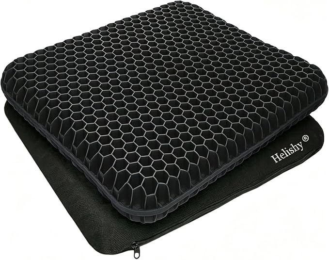 Egg Gel Seat Cushion, Breathable Gel Cushion Chair Pads with Non-Slip Cover for Home Office Car Wheelchair, Honeycomb Design Egg Seat Cushion As Seen On TV (Black) by Helishy