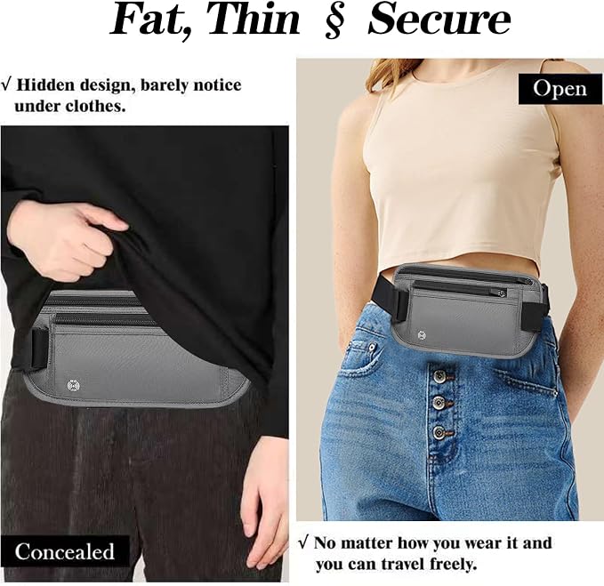 Gray Hidden Money Belt for Travel for Men, Waist Wallet Anti Theft, RFID Passport Holder For Travel Men Or Women, Money Pouch, RFID Passport Holder - Image 7