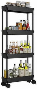 Sooyee 4 Tier Slim Storage Cart, Black | Rolling, Narrow Shelf, Mobile Shelving Unit Organizer, For Kitchen, Bathroom, Laundry Room by Sooyee
