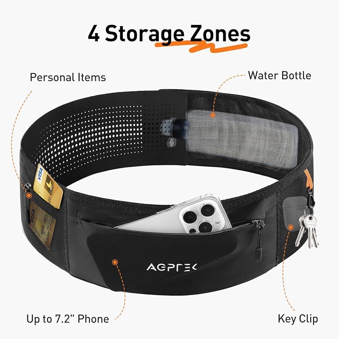 AGPTEK Slim Running Belt with Waterproof Phone Pocket for Women & Men | Hook & Loop Design,Breathable and Reflective for Jogging, Workout and Running, L - Image 4