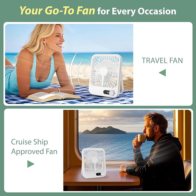 Portable Travel Fan for Cruise Approved, 4000mAh Cruise Essentials 2026 Rechargeable Fan100 Speed Wind Adjustable, Small Travel Essentials for Hotel Beside Sleeping Cruise Ship Must Haves - Image 8