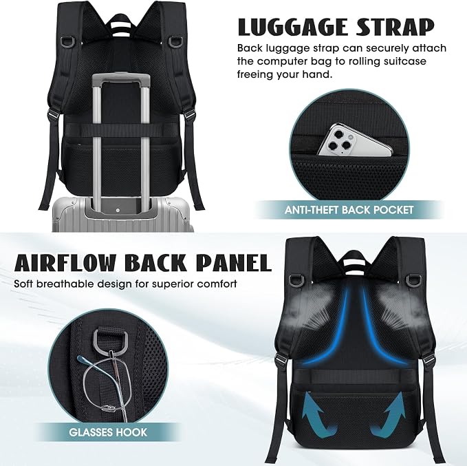 Travel Laptop Backpack, 17 Inch Extra Large Laptop Backpack with USB Charging Hole 45L Anti Theft Travel Backpack Water Resistant College Business Computer Bag Fit 17.3 Inch Laptop for Men Women Black - Image 5