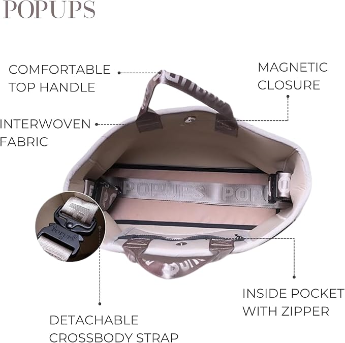 POPUPS Interwoven Large Neoprene Foldable Tote Bag, Weekender Bag for Women - Travel Crossbody Purse - Image 4
