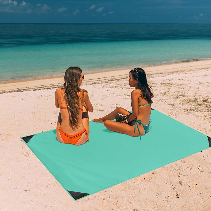 Odoland Sandproof Beach Blanket, Waterproof Portable Mat with Carry Pouch | 63“x43” Quick Drying & Foldable Lightweight Sand Free Beach Mat Tarp for Hiking, Camping, Travel, Light Green - Image 7