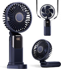 GOCKERA Portable Fan, 4200mAh Battery Operated Fan, 5 Speeds&Digital Display, Makeup Fans for Women with Base, 180°Foldable 3in1 Handheld/Neck/Desk Fan for Outdoor Indoor,Ultra Quiet (Blue) by GOCKERA