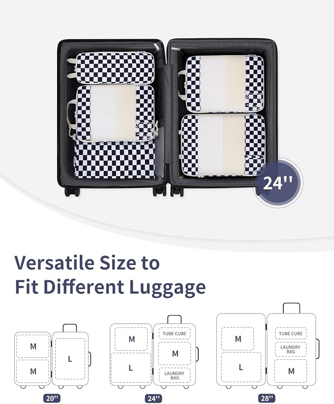 Narwey 6 Set Compression Packing Cubes for Travel Women Men, Travel Cubes for Carry On Suitcase, Durable Compression Luggage Organizer Bags - Image 2