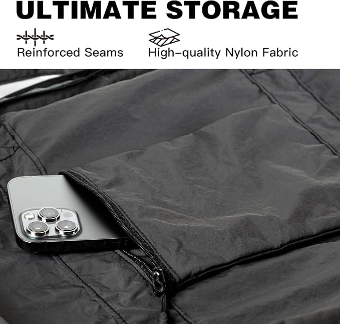Ultra Light Packable Tote Bag Nylon for Travel, Lightweight Polyester Foldable Duffel Totes with Zipper, 25L Collapsible Compact Dark Grey - Image 7