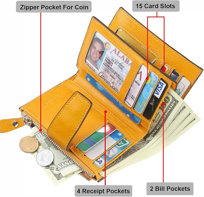 Small Compact Women Wallet RFID Blocking Genuine Leather Bifold Purse with ID Windows - Image 4