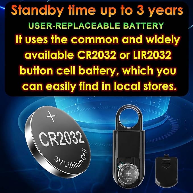 2 Pack Personal Safety Alarm Replaceable Battery | Ultra-Lightweight 0.7 oz Keychain Siren for Women, Student, Children, Night Runner. SOS Emergency 130db Loud Hiking Alert Bulky-Free. Black - Image 5