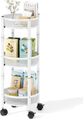 TOOLF 3 Tier Foldable Rolling Cart, Metal Utility Storage Cart, White | Assembly-Free, Lockable Wheels, Round Trolley Organizer for Bathroom, Kitchen, Office, Dorm, Laundry, Craft Room by TOOLF