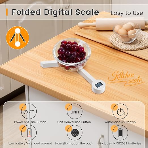 Folding Food Scale,Digital Kitchen Scale,Highly Accurate Compact Small Scale with LCD Display,Portable Food Scale Multiple Units Supported, Travel Scale for Measuring Intake of Healthy - Image 3
