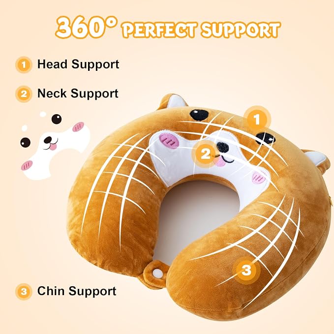 Cirorld Travel Pillow for Kids Adult Cute Neck Pillow for Traveling Memory Foam Airplane Pillow Sleep Mask Animal Flight Pillow Head Rest Neck Support for Cars Long Flights (Dog, 3-8 Y/O) - Image 2
