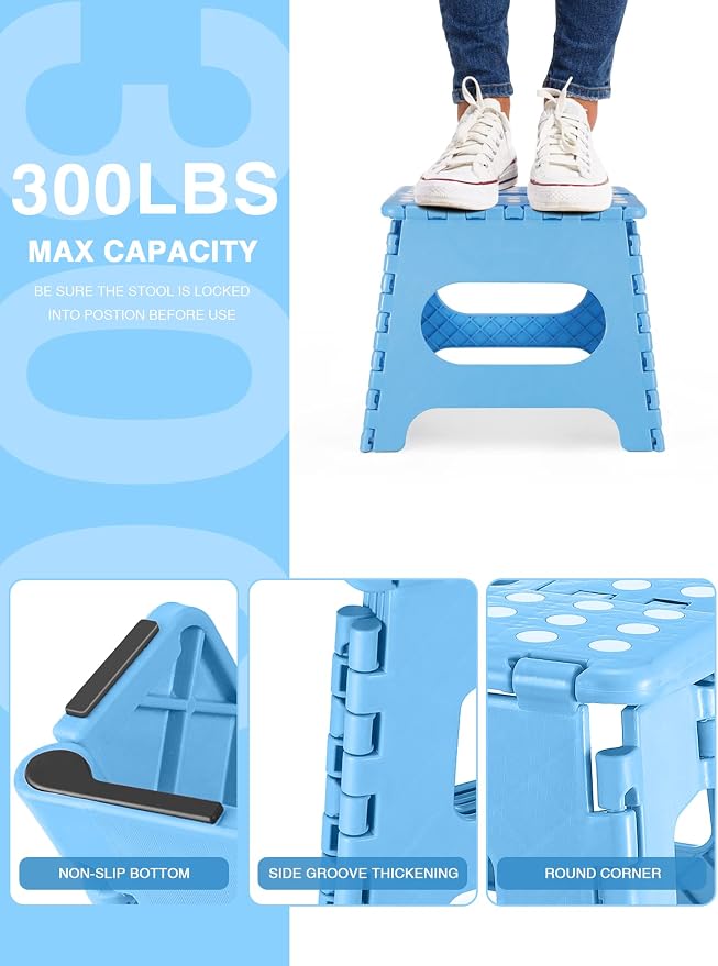 Dyforce Kids Step Stool 11 Inch, 300lbs Folding Step Stool for Adults | Toddler Step stool Light Blue,Anti-slip Heavy Duty with Carry Handle, Lightweight Foldable Stool for Bathroom Kitchen Bedroom - Image 6