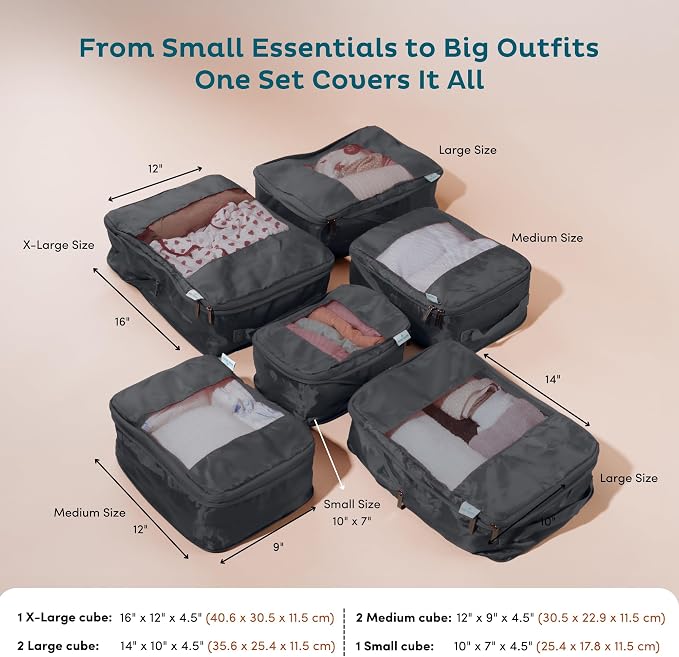 6-Pack Large Compression Packing Cubes for Travel - Lightweight Compression Packing Cube Set, Water-Resistant Luggage Organizer Bags & Suitcase Organizers, Travel Cubes for Carry-On, Checked Luggage - Image 4