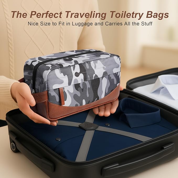 Travel Toiletry Bag for Men, Hanging Toiletry Organizer, Water Resistant Shaving Kit with Large Capacity for Travel Accessories (Camo-Gey, Medium) - Image 6