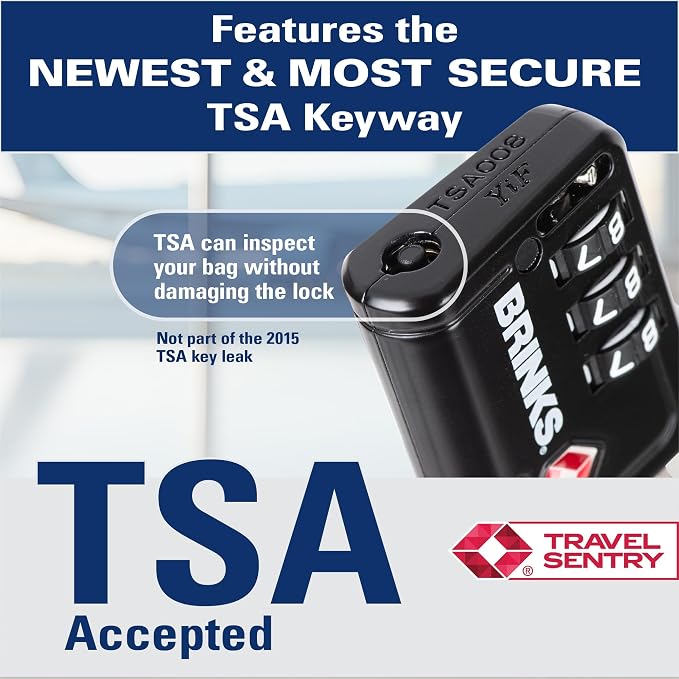Brinks TSA Accepted Indicator Luggage Lock, Black - Resettable 3-Dial Combination, 1.5 inch Long Cable Shackle, New More Secure TSA008 Key, 4 Pack - Image 3