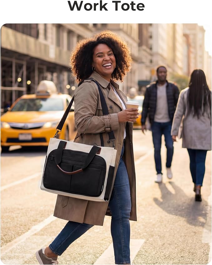 BAGSMART Canvas Tote Bag for Women, Small Work Tote Bag with Zipper | 30oz/40oz Tumble & 11 Pockets Travel Tote, Teachers/Nurses, Lightweight Canvas or Water-Resistant Puffer Taslon Crossbody Bag - Image 2