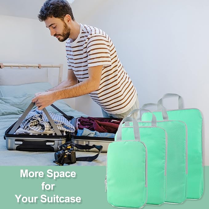 4 Set Compression Packing Cubes, Travel Luggage Organizers and Storage Packing Cubes (Green) - Image 7