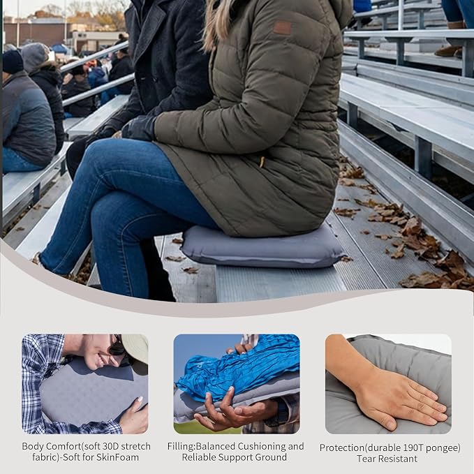 Portable Self-Inflating Seat Cushion, Memory Foam, Travel Airplane Seat Cushion, Suitable for Long Flights, Camping, Stadiums, Offices, Cars & Backpacking - Image 4