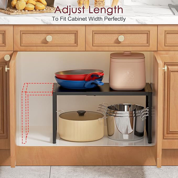 Expandable Kitchen Storage Shelves,110LBS Heavy Duty Metal Garage Shelving Units For Pot Pans Appliance,Adjustable Small Storage Shelf Rack Organizer For Kitchen Countertop Under Cabinet Garage Pantry - Image 5