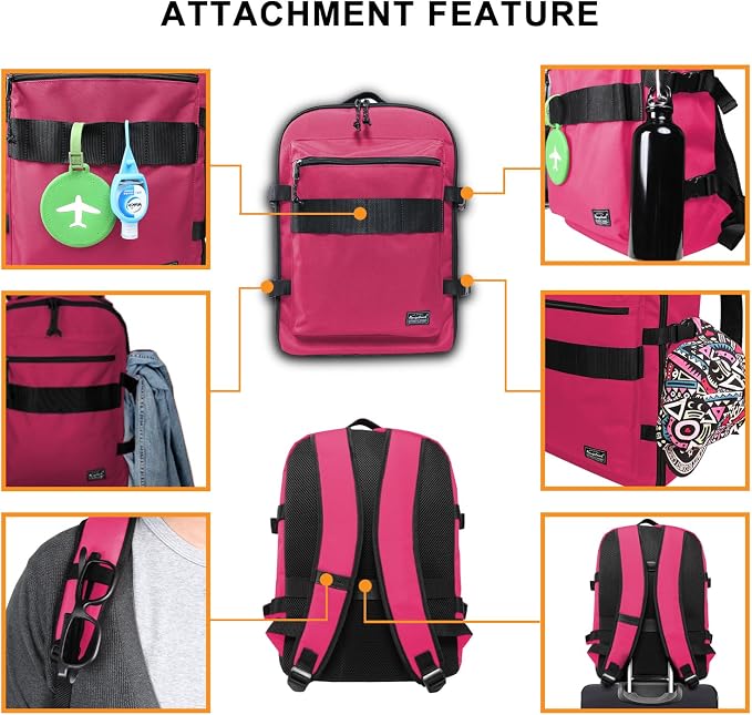 Travel Backpack 17L Lightweight Casual Small Carry-on Daypack 15-inch Laptop Notebook, Underseat Overnight Weekender, Rasberry - Image 4