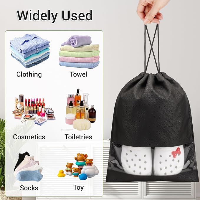 Travel Shoe Bags Non-Woven, Large Shoe Bags for Packing with Clear Window | 17.3" X 12.6" Dustproof Drawstring Travel Shoe Storage Bags Travel Essentials for Men & Women - Image 4